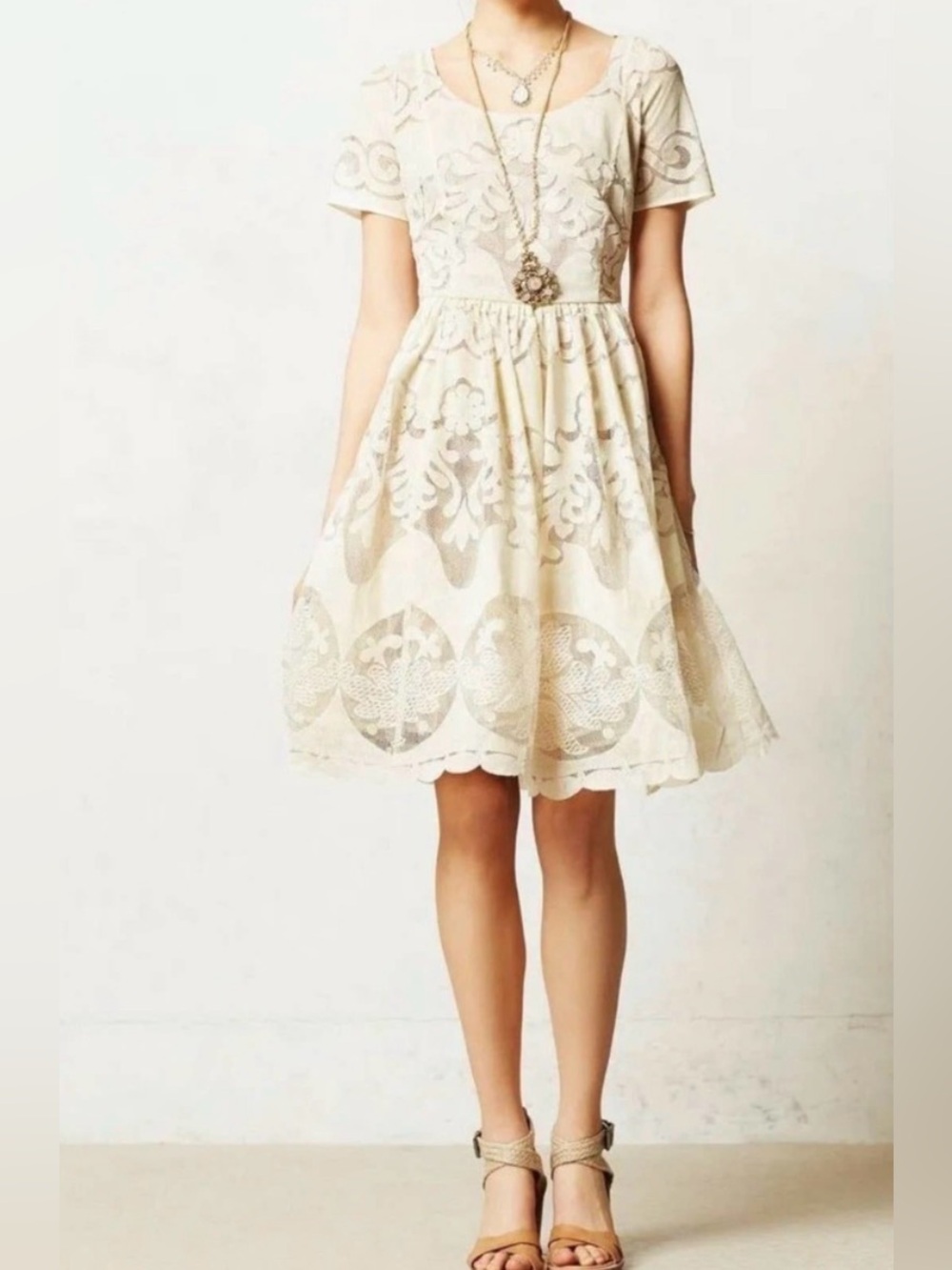 Tracy Reese Plenty Stella Cream Lace Midi Dress Anthropologie size XS 2